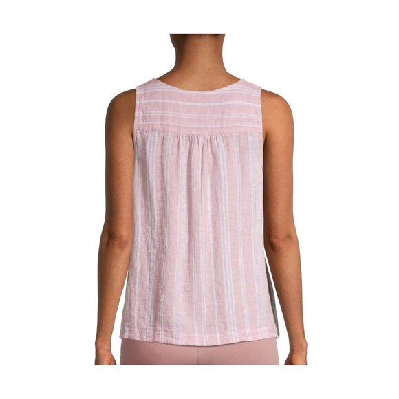 Time & Tru Women's M (8-10) Tank Top Pink Striped Linen Blend V Neck beautiful - Picture 3 of 13